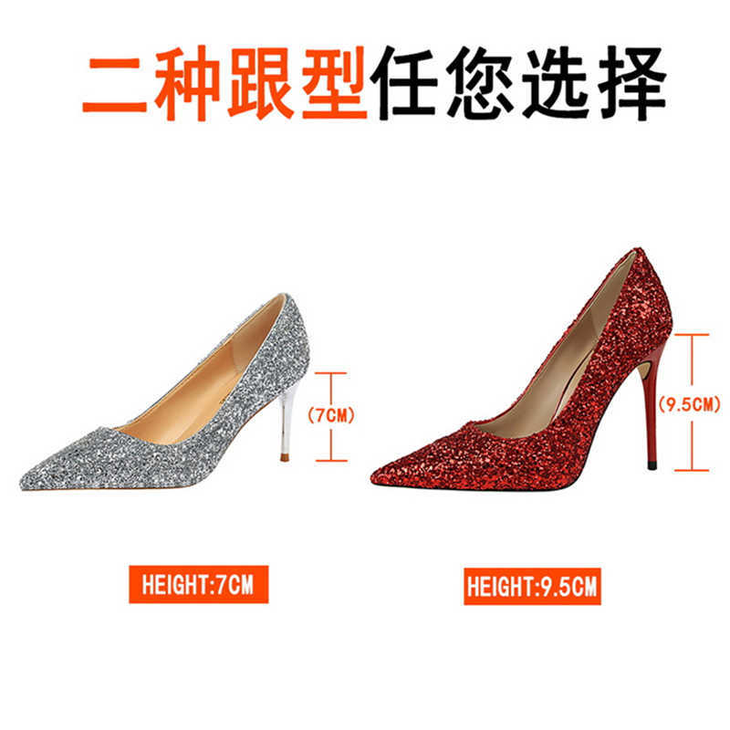 Dress Shoes 2022 Women 9.5cm 7cm High Heels Luxury Pumps Sequins Glitter Designer Plus Size 43 Wedding Bridal Gold Valentine Scarpins Shoes G230130