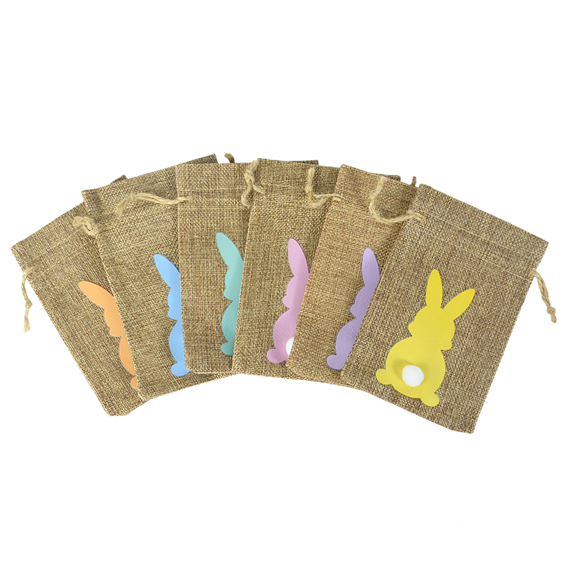 24stEaster Bunny Burlap Candy Påsar med dragkanal Rabbit Linen förvaringspåsar Easter Party Favors Decoration Gift Packaging Bag SS0204