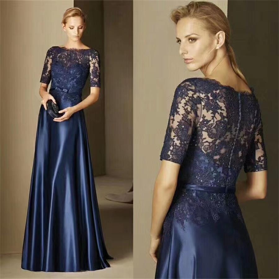 Elegant Mor till brudklänningarna Lace Blue Dress Hollowed-Out Long Luxury Dress WZ3902