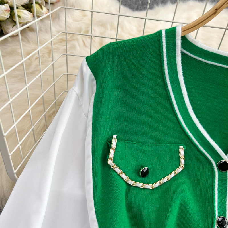 V Neck dzianina damskie bluzki kontrastowe kolorowe bluzki z długim rękawem Blusas Mujer de Moda 2023 Autumn Vintage Single-Endreasted Shirts
