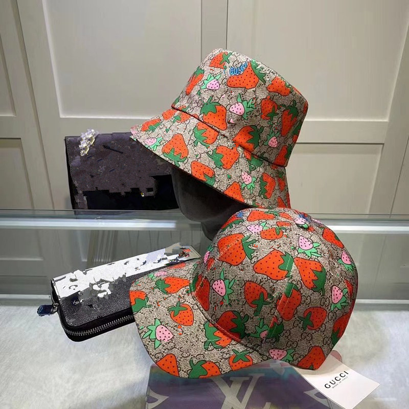 Design style personality visor hat Fisherman hat sweat drain breathable strawberry pattern