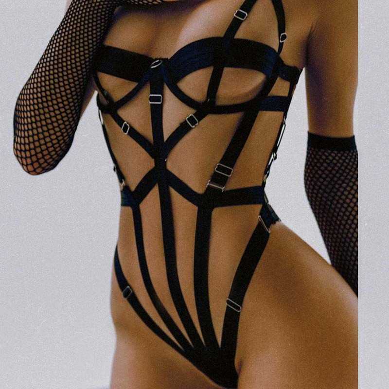 Ensemble Sexy Costumes Exotiques Lingerie Sensuelle Bandage Transparent Vêtements Érotiques Porno Goth Mesh Sex Outfit Sissy Top et Slip Y2302