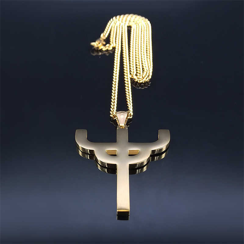 Gothic Judas Priester Symbool Roestvrij stalen ketting Vrouwen/mannen Goud kleur heilige hanger kettingen sieraden Gargantilla NXH369S06 0206