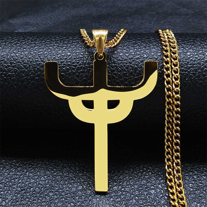 Gothic Judas Priester Symbool Roestvrij stalen ketting Vrouwen/mannen Goud kleur heilige hanger kettingen sieraden Gargantilla NXH369S06 0206