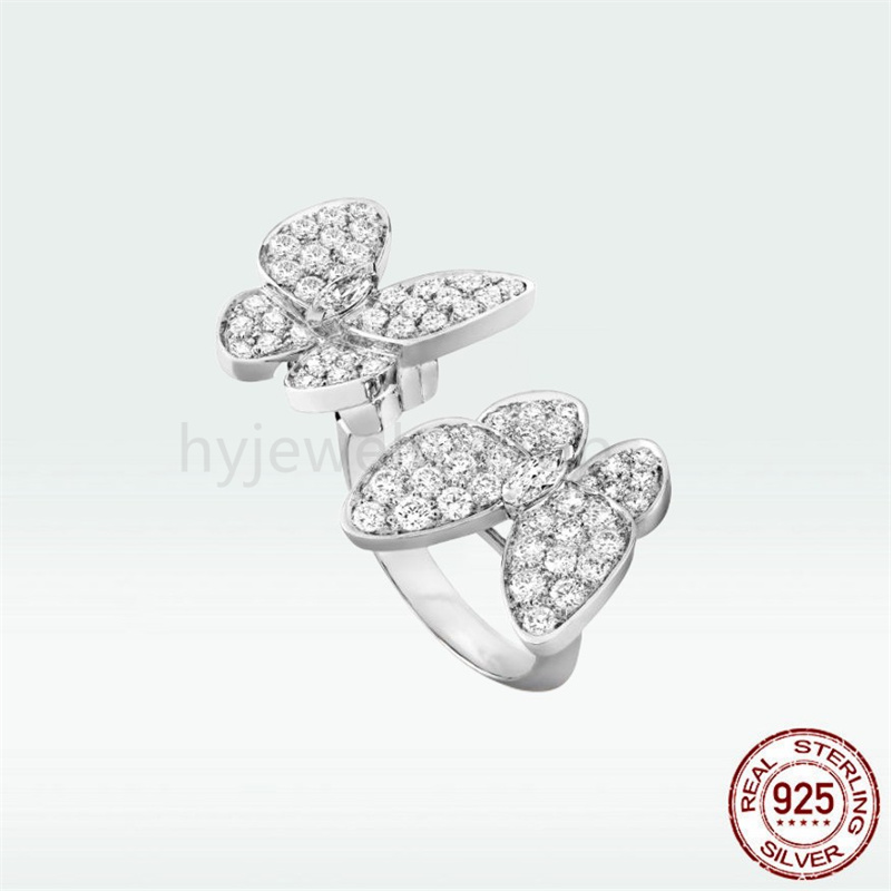 VAC 4 Klavertje Vier Designer Vlinders band ring met diamant originele 925 zilveren sterling 18k geel gouden sieraden Engagemen242g