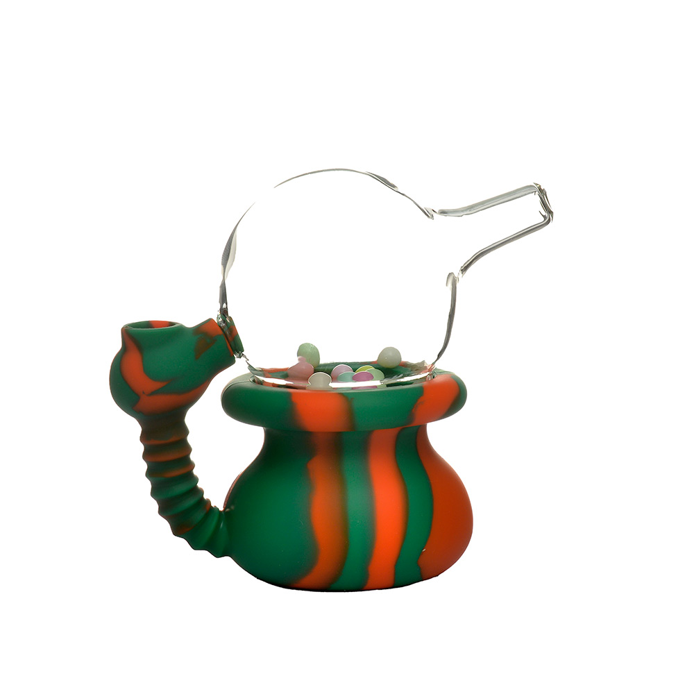 Pipe à eau en silicone Accessoires pour fumer avec bol en verre Couvercle en verre Perle colorée Tabac Herb Pipes Oil Dab Rigs
