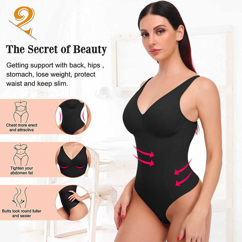 Coloque e Shapewear Bodysuit Shapewear Sexy Deep V Neck Sumpsuit Top Shaper Shaper Slimmenwear Trainer Women Women Push Up Corset 0719