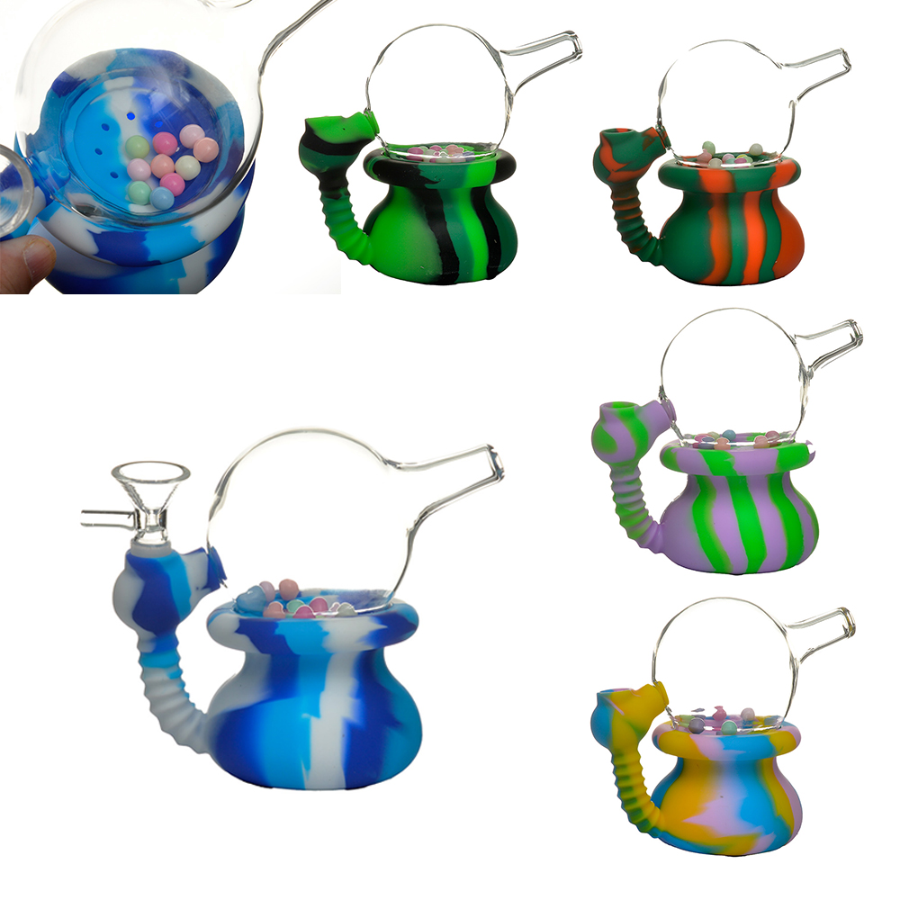 Färgglada silikonvattenrör rökningstillbehör med glasskål glas täcker silikonrör för dabb riggar glas bong
