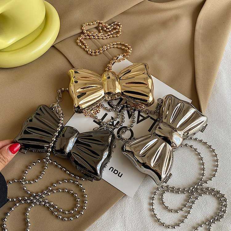 Shoulder Bags Texture Bag New Fashion Bow Single Shoulder Women's Mini Diagonal Metal