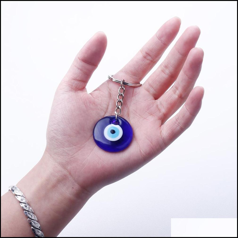 Schlüsselanhänger Türkisches böses blaues Auge Ring Charms Anhänger Basteln Glas Schlüsselanhänger mit Schlüsselring Hängende Ornament Schmuck Zubehör Amet Dhgsj