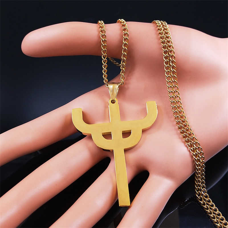 Gothic Judas Priester Symbool Roestvrij stalen ketting Vrouwen/mannen Goud kleur heilige hanger kettingen sieraden Gargantilla NXH369S06 0206