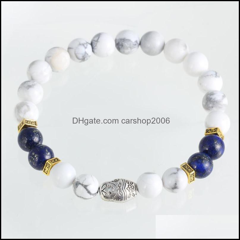 Charm armband charms naturliga stenar sier lejon med guld krona howlite lava pärlor wrap pärla carshop2006 droppleverans smycken dho2b