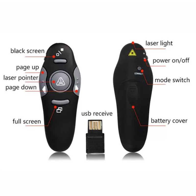 Presentador inalámbrico de 2,4 GHz, bolígrafo de punto láser rojo, receptor USB, Control remoto RF, giro de página, PPT, presentación de Powerpoint, 200 Uds.