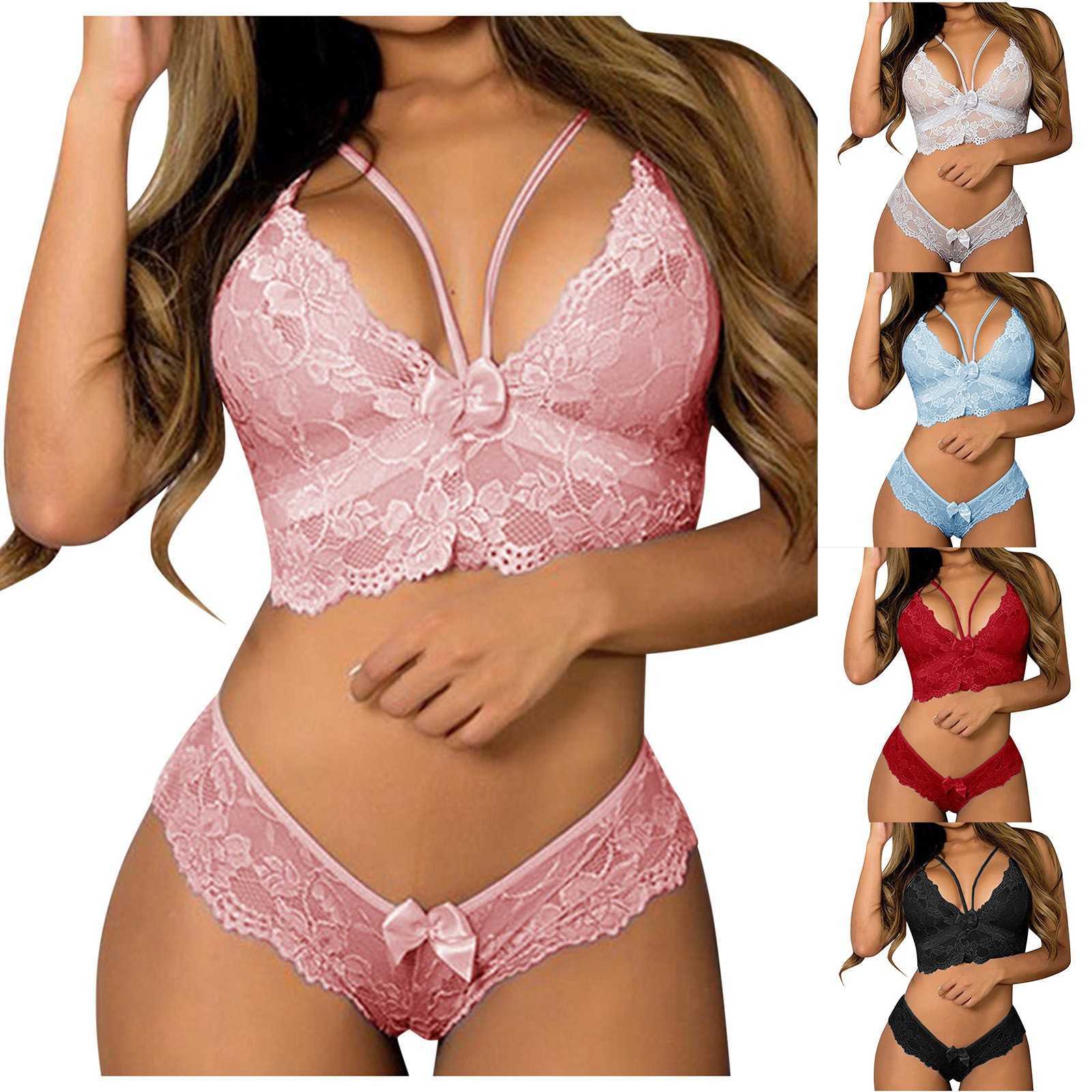 Sexy Set Ladies Strap Lace Crochet Cutout Teddy Lingerie Embroidery Gauze Underwear Push Up Bra Lenceria Sensual Mujer Y2302