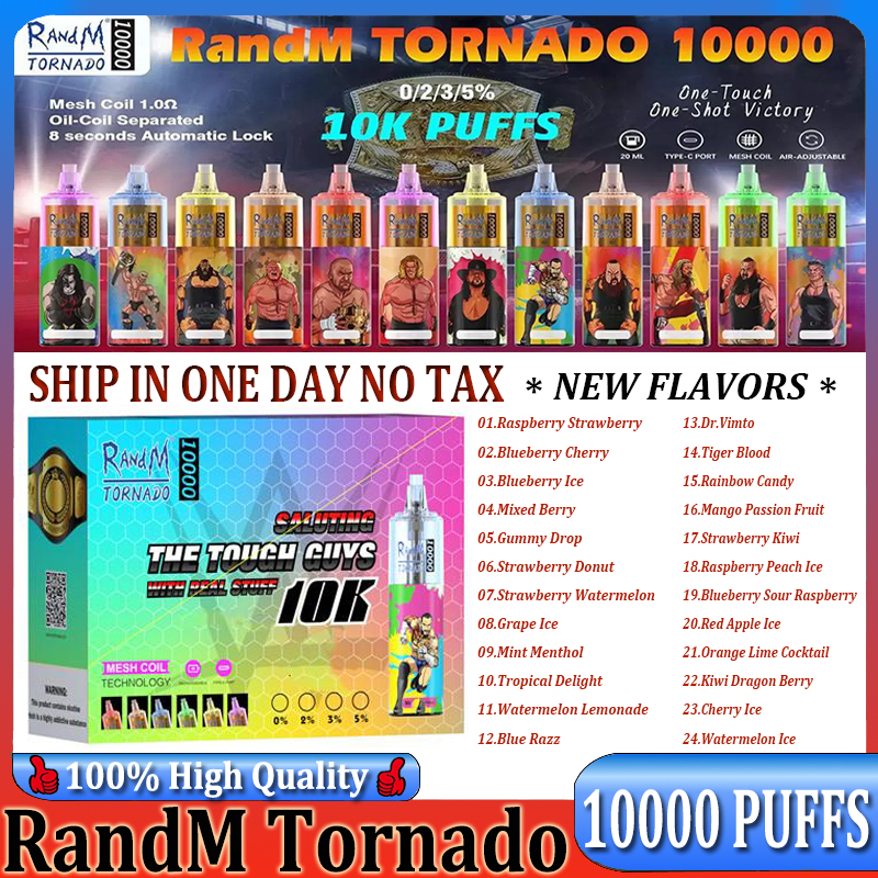 Original Randm Tornado Puff 10000 engångsvapspenna E Cigarettinladdningsbart batteriflödesstyrning Mesh Coil 20 ml 10k Big Vapor Kit 10k