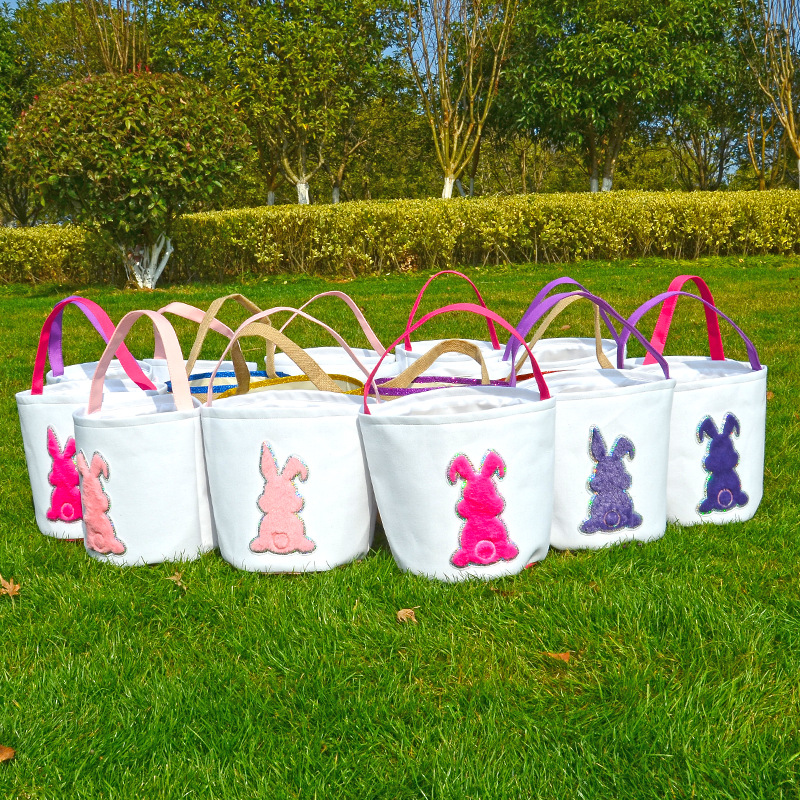 Sac à main panier de lapin de Pâques sacs de lapin de Pâques lapins sac fourre-tout en toile imprimée paniers de bonbons aux oeufs 4 couleurs