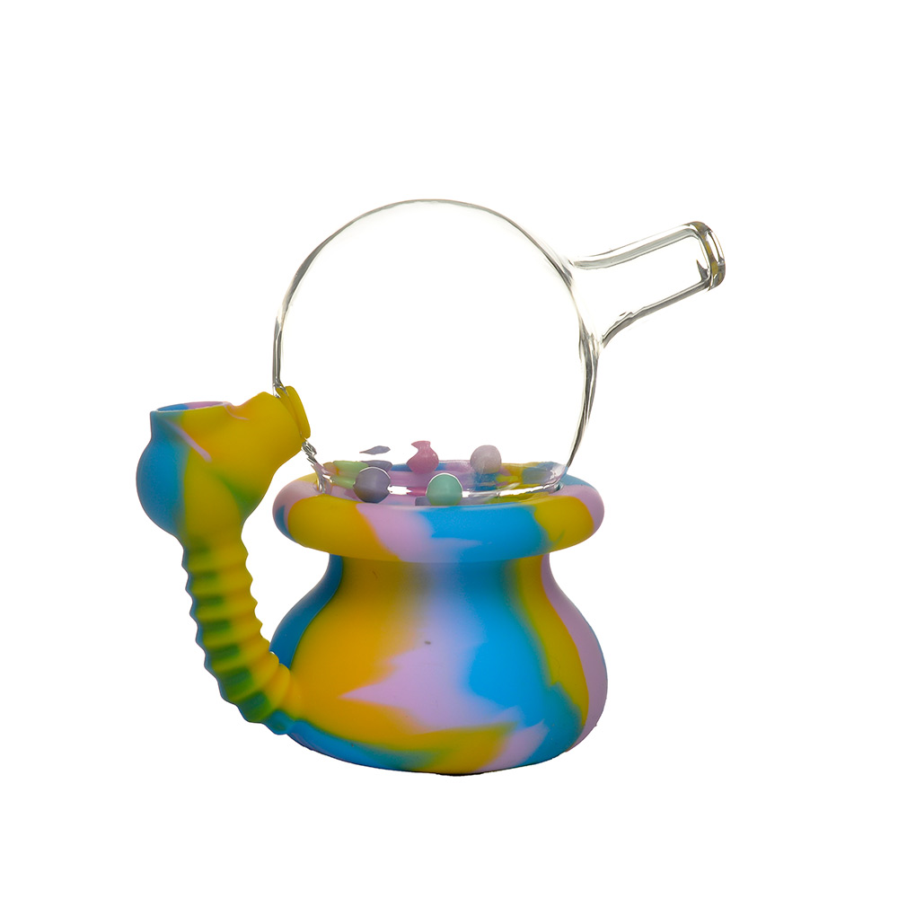 Bong en silicone Tuyau d'eau en silicone avec bol en verre Couvercle en verre Accessoires pour fumer Tuyaux d'herbes de tabac Huile Dab Rigs