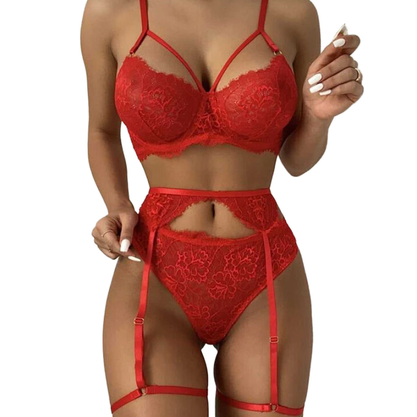 Seksi Set Kadınlar Dantel Çiçek Sıcak Egzotik Setler V-Neck See-Through Oblo Boş Bra Thang ile Jartiyer Kemeri ile Sevgililer Günü için Femme Lingerie Y2302