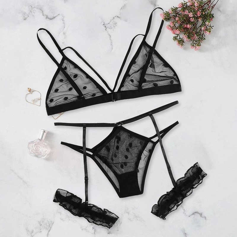 Set sexy Donne Plus size Bra Hot Erotic costumi di pizzo biancheria intima senza cucitura inframole cingola senza cucitura Polka Dot Lette Lingerie S Y2302