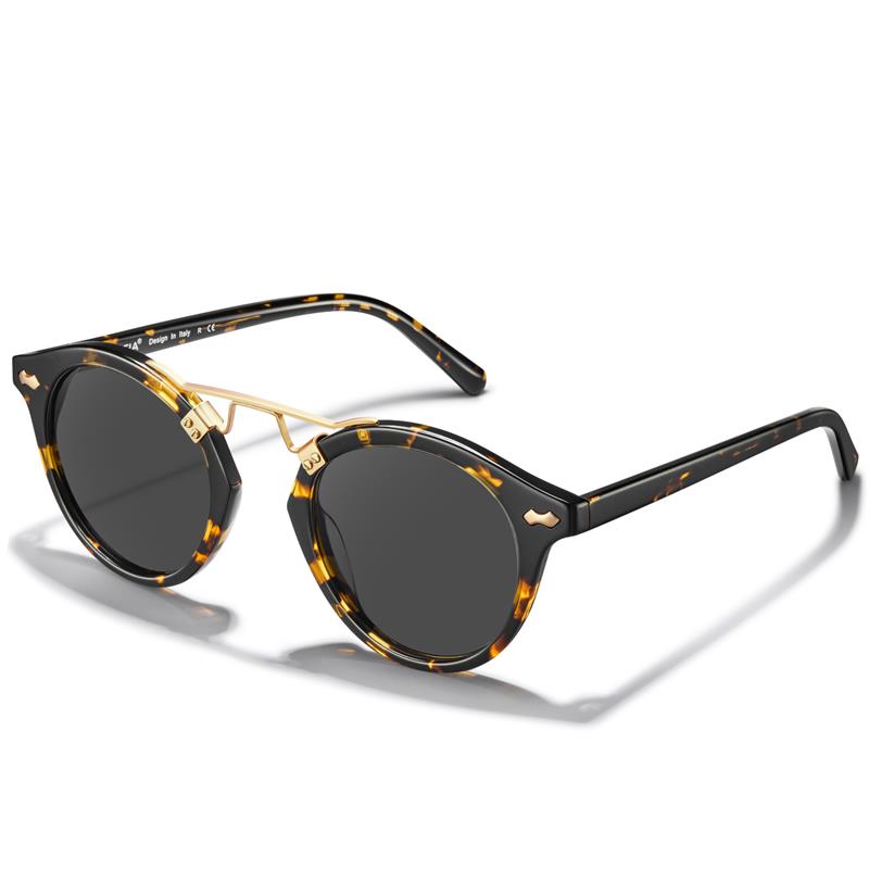 Carfia óculos de sol polarizados de acetato pequeno para mulheres, lente espelhada, retrô, ponte dupla, sobrancelha de metal, redondo, sunnies330y