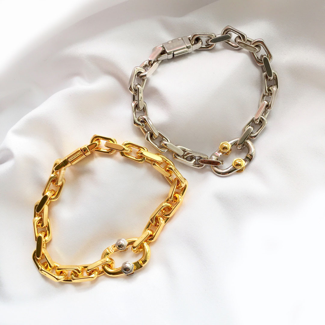 Gold Torque Bangle Fine Jewelry Chain Pulsera de tenis para hombres Cadenas de enlace de brazalete delgada de diseño de amor en forma de U grueso