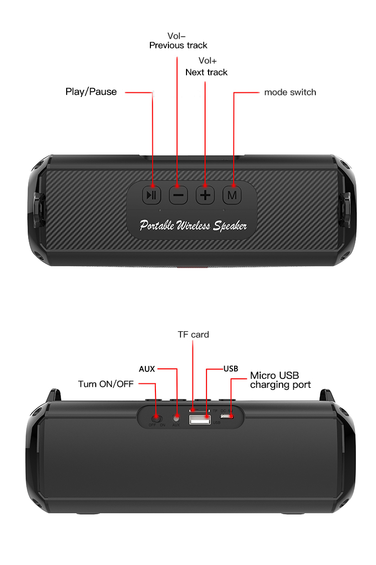 Haut-parleurs de téléphone portable LED coloré en haut-parleur portable Sports extérieurs en haut-parleurs sans fil avec microphone