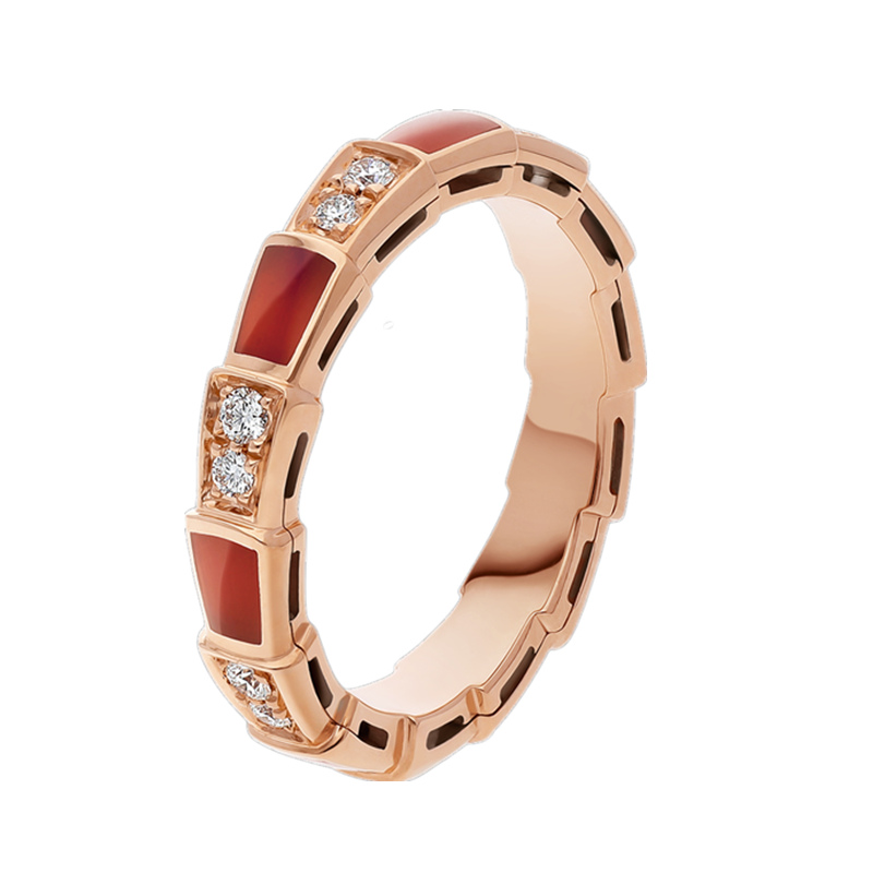 Ring Eheringe Designerring Serpentin Weißes Perlmutt Roter Achat Ringe 18 Karat Rose Hoher Grad an Individualisierung Damen rin285K