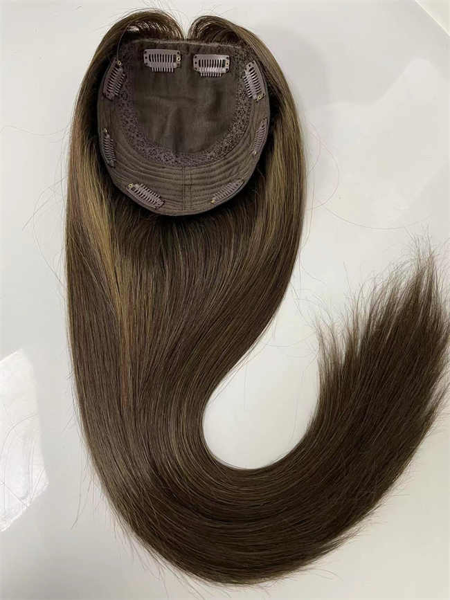 Malaysian Virgin Human Hair Piece Ombre Piano Color T6/613 P #6 8x8 Inches with 4x4 Silk Top Jewish Topper for Woman
