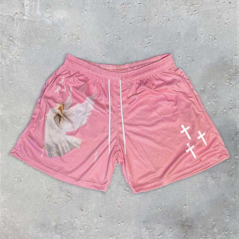 Männer Shorts Herren Running Training Engel Kreuz Print Gym Sport Männer Casual Kleidung Männliche Fitness Jogging Y2k Y2302