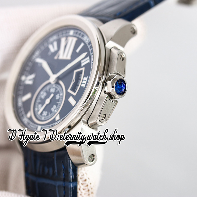 TWF F57100014 Calibre Mens Watch Cal.1904-PS MC Automatic 42mm Big Date Blue Dial Stainless Steel Case Roman Markers Leather Strap Latest version eternity Watches