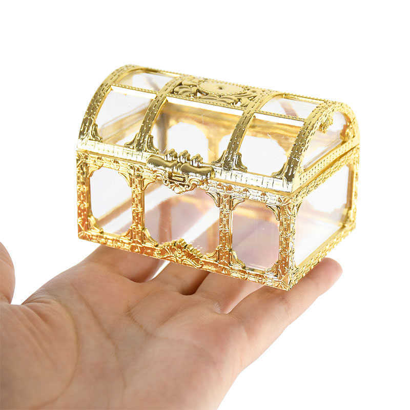 Wrap Golden Treasure Chest Candy Boxes Jewelry Storage Plastic Snack Packaging Gift Box for Birthday Wedding Party Decorations 0207