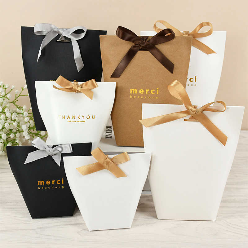 Wrap Merci Bronzing Printing Black High Quality With Ribbon Wedding Party White Candy Wrapper Gift Box Birthday Supplies 0207