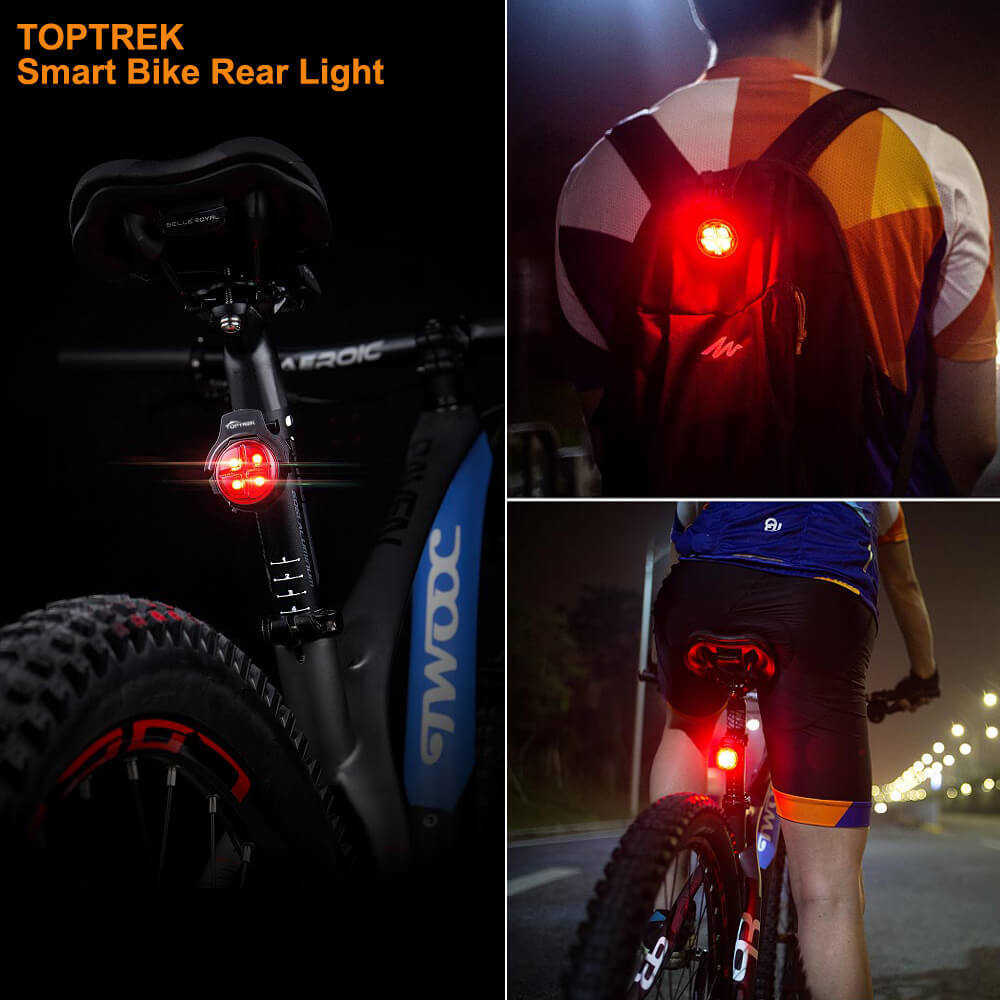 s Toptrek Bicycle Smart Auto Brake Sensing Taillight IPx5 Waterproof LED Charging Cycling Tail Bike Rear Light Accessories 0202