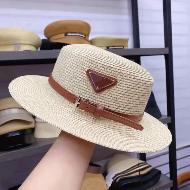 Women's designer straw hat flat top hat high quality men's and women's same triangle sun visor