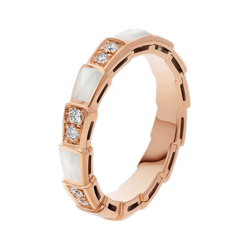 Ring Eheringe Designerring Serpentin Weißes Perlmutt Roter Achat Ringe 18 Karat Rose Hoher Grad an Individualisierung Damen rin233U