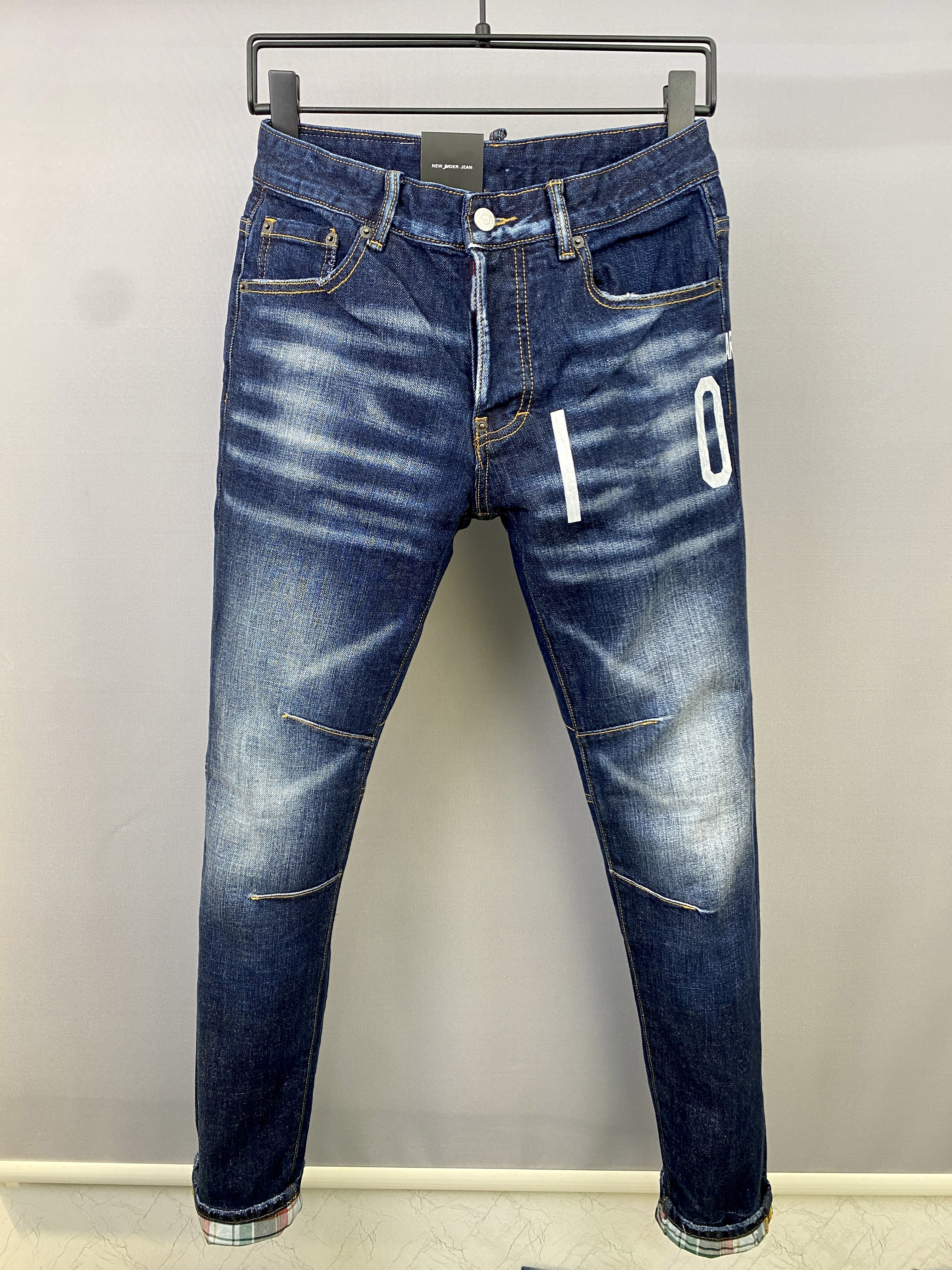 Nuovi uomini firmati Jeans i pantaloni Foro Blu chiaro Grigio scuro Italia Marca Uomo Pantaloni lunghi Pantaloni Streetwear denim Skinny Slim Straight Biker Jean taglia 9877 28-38