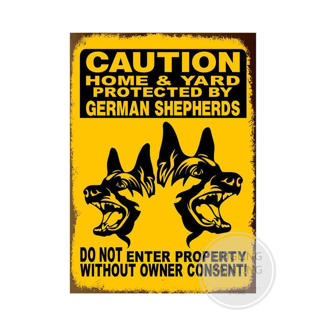 警告犬の金属缶サインヴィンテージポスター犬レトロティンプレートの壁のステッカーガーデンファミリーハウスドアデコレーションサイズ30x20cm W02