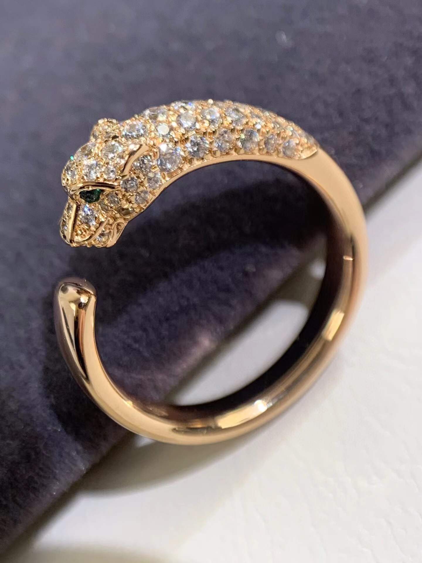 Luxus vergoldet Leopard Finger Ring neue Männer Frauen Halb AAA Zirkon Panther offenen Ring Punk grüne Augen Panthere Tier Schmuck