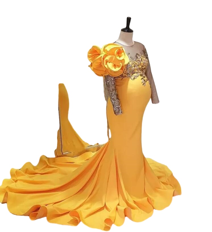 Arabisch Aso Ebi Mermaid Zwangere prom -jurken Sheer Neck Gold lange mouw zwangerschapsavond tweede receptie jurk jurk