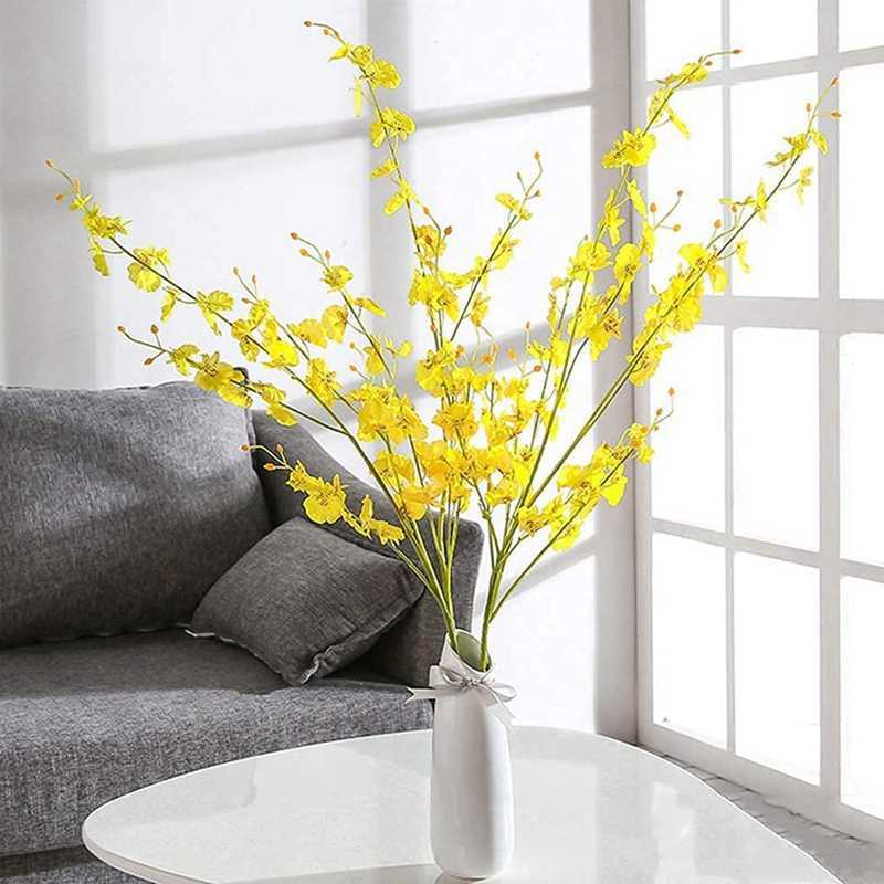 Dried Flowers New Yellow Artificial Gypsophila Orchids Flower Silk Fake Dancing Bouquet Y