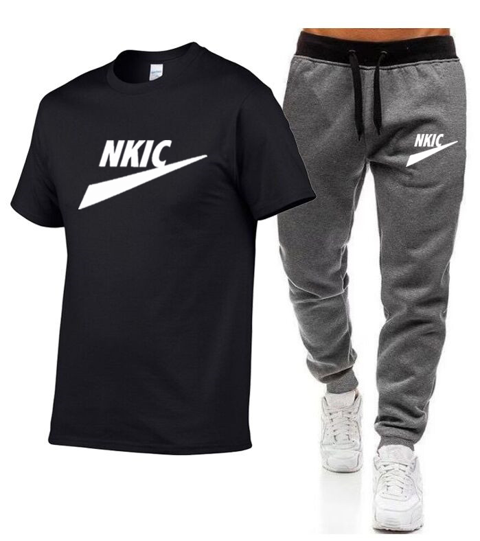 Summer Mens Brand Logo Tracksuit Casual Sport Suit T-shirt 2-stycken Set Overdimensionerad sportkläder andningsbara o-hals gata kläder