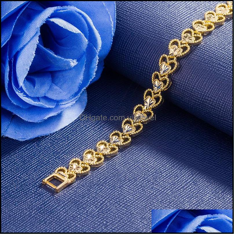 Link Chain 24K Gold Punk Heart Bracelet Fashion Curb Cuban Copper Bracelets Bangle For Unisex Women Men Drop Delivery Jewelry Dhqlk