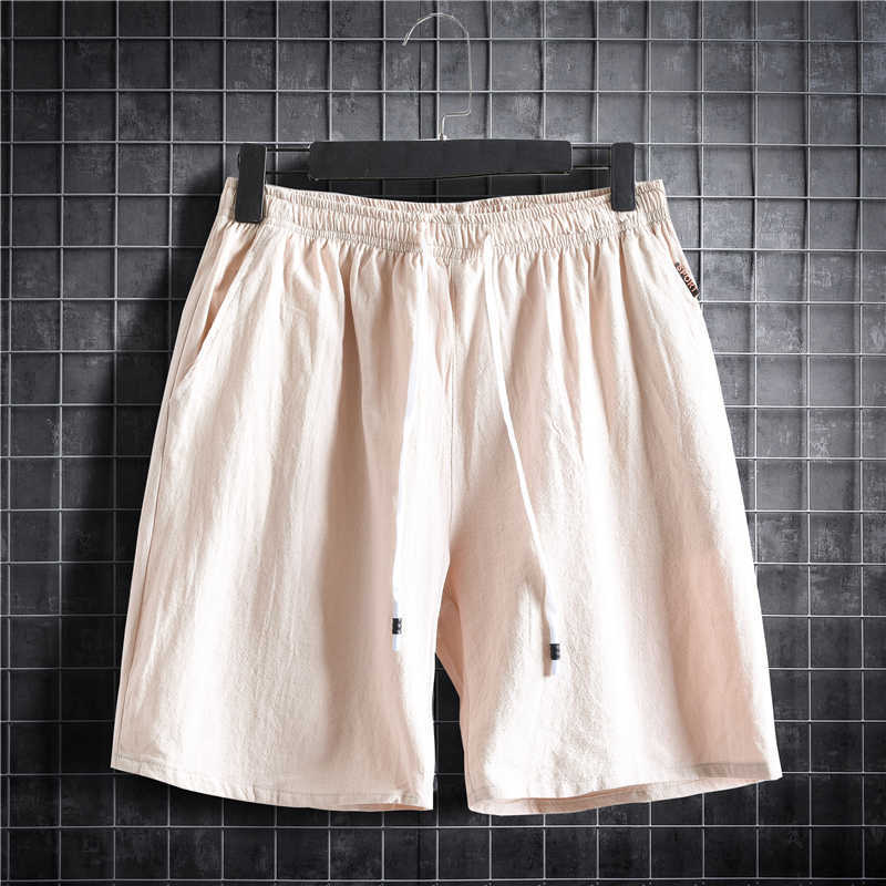 Mäns shorts M-5xl plus storlek elastisk midja med dragskor sportkläder vanlig färg bomullslinne avslappnade korta byxor Summerkläder Y2302