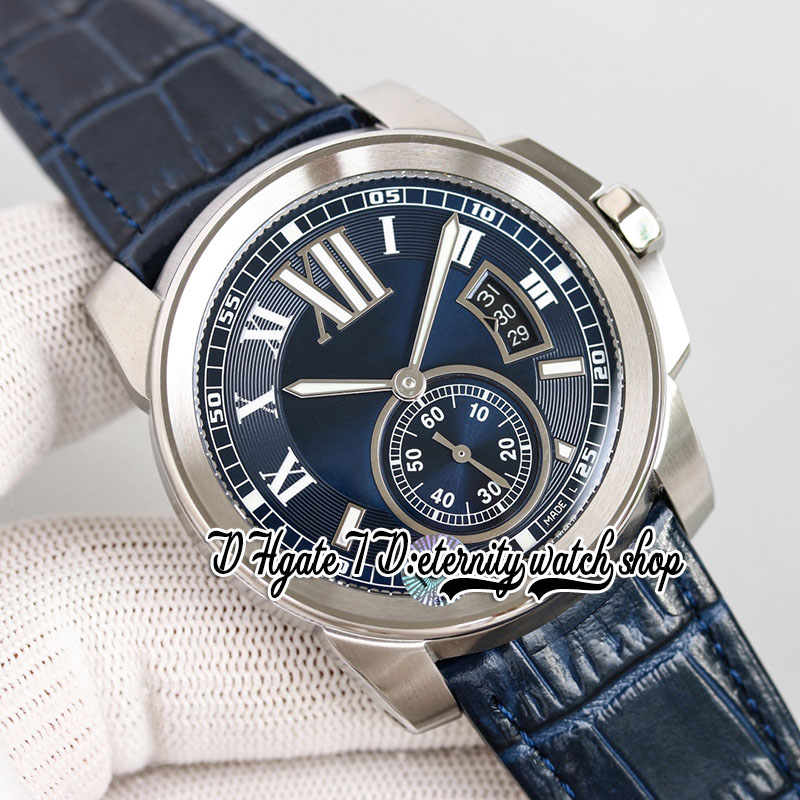 TWF F57100014 Orologio da uomo Calibro Cal.1904-PS MC Automatico 42mm Grande data Quadrante blu Cassa in acciaio inossidabile Marcatori romani Cinturino in pelle Ultima versione Orologi eternità