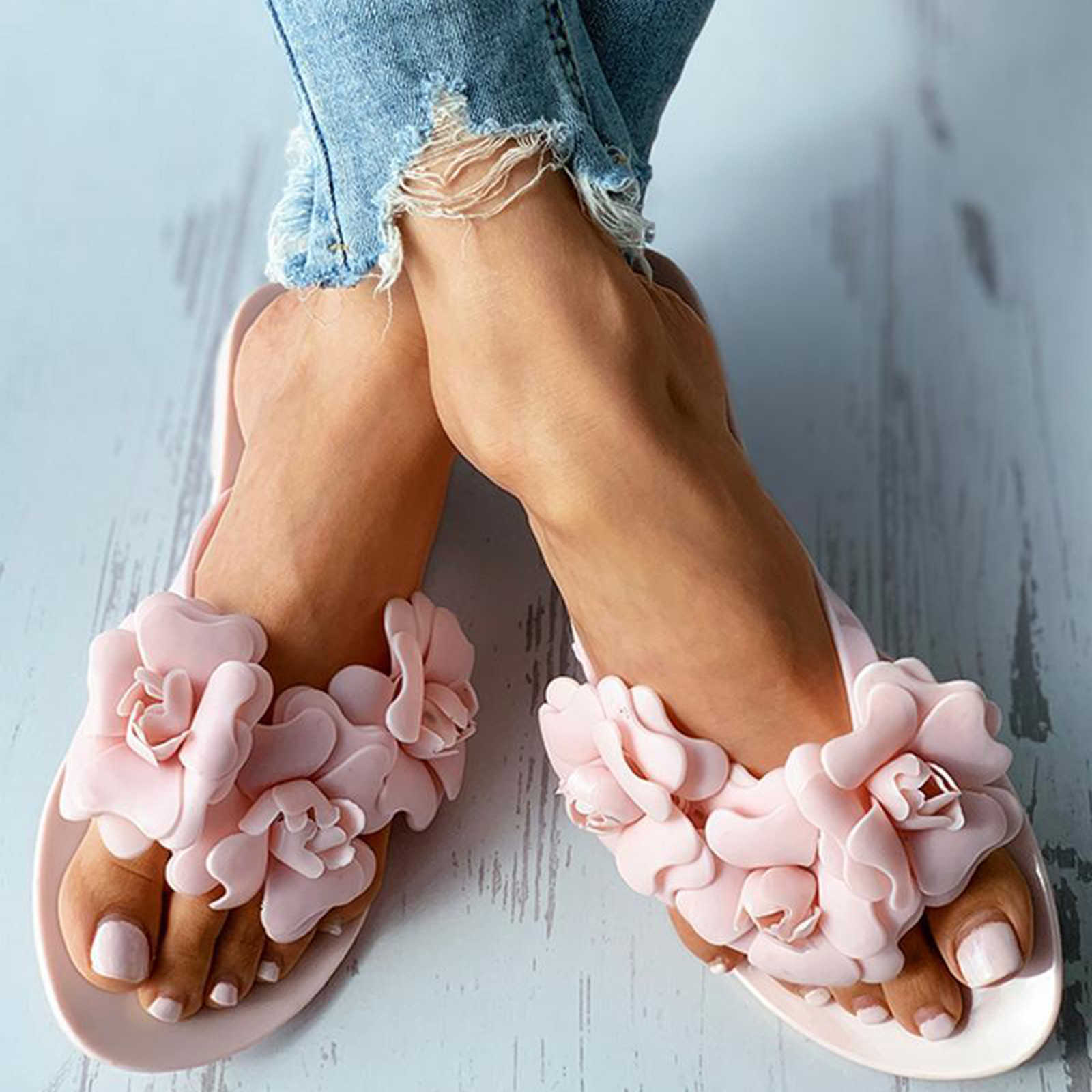 Slippers Women's Open Toe Shoes Ladies Sandals Fashion Flower Flip Flops Flat Slip On Beac Calzado Mujer Y2302