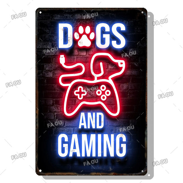 Pintura de metal vintage neon gamepad gamepad lettering poster decorativo wifi zona lata lata sala de jogos de parede arte placa moderna decoração de casa estética tamanho 30x20cm w01