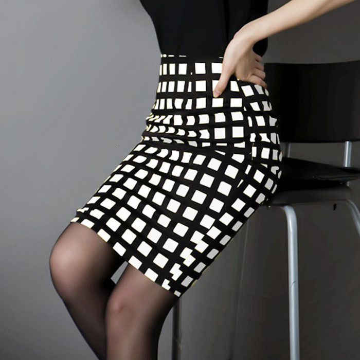 Skirts plaid bag hip skirt large size S-5XL casual skirt ladies temperament high waist stretch pencil skirt office 230207