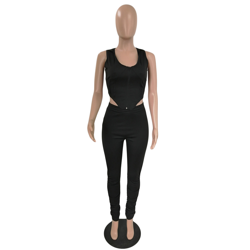 Designer Survêtements Femmes Tenues Deux Pièces Ensembles Été Casual Sans Manches Bandage Chemise À Capuchon Et Pantalon Costumes De Sport Survêtements Solides Vêtements En Gros 9227