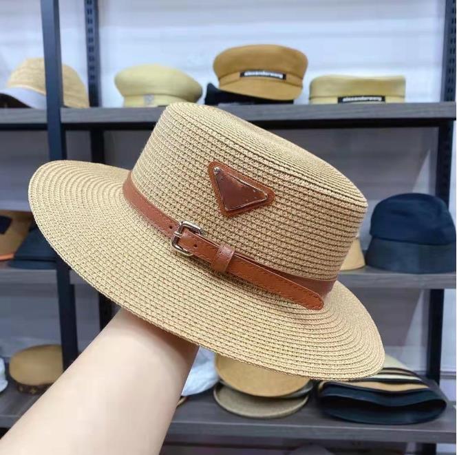 Women's designer straw hat flat top hat high quality men's and women's same triangle sun visor