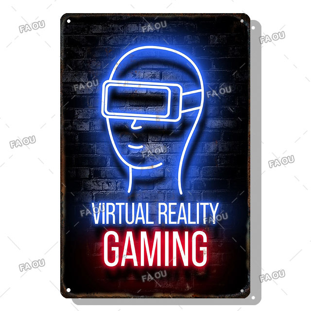 Pintura de metal vintage neon gamepad gamepad lettering poster decorativo wifi zona lata lata sala de jogos de parede arte placa moderna decoração de casa estética tamanho 30x20cm w01